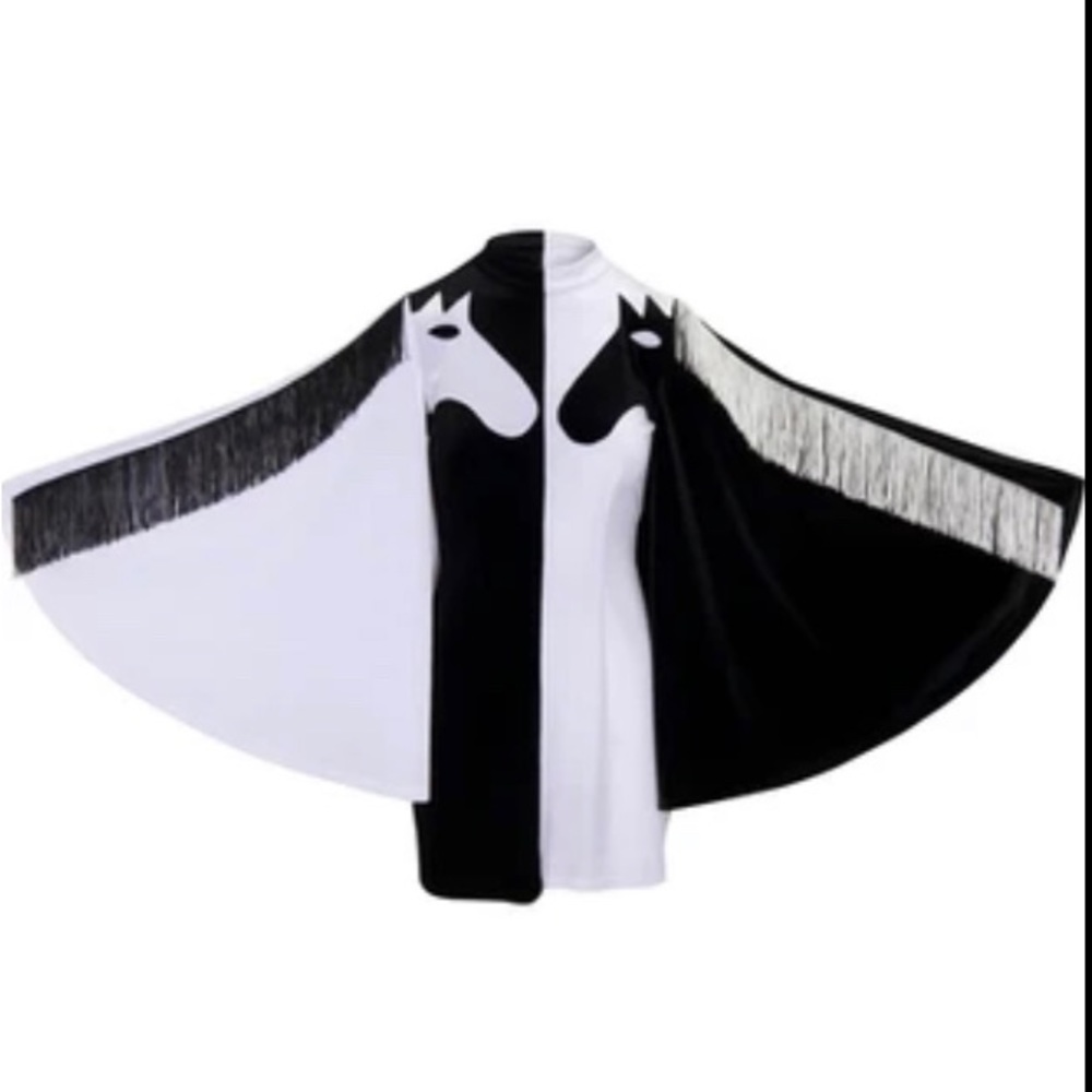 Fashion Brand Company Black and White Horse Motif Cape